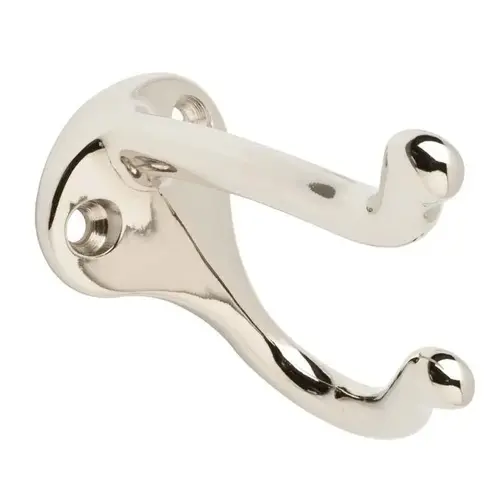 Ives Coat and Hat Hook, 9 lb, 2-Hook, Aluminum, Nickel Ives Coat and Hat Hook, 9 lb, 2-Hook, Aluminum, Nickel