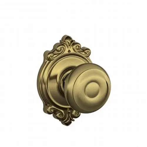 Georgian Knob with Brookshire Rose Passage Lock with 16080 Latch and 10027 Strike Antique Brass Finish Georgian Knob with Brookshire Rose Passage Lock with 16080 Latch and 10027 Strike Antique Brass Finish