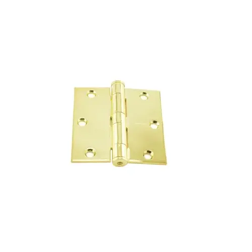 3-1/2" x 3-1/2" Steel Full Mortise Standard Weight Square Corner Hinge # 050489 Bright Brass Finish
