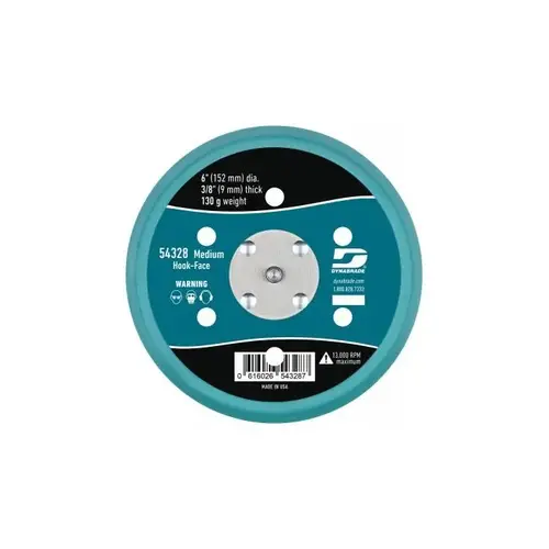Sanding Disc Backing Pad - Hook & Loop Attachment - Medium Density - 6" Diameter - Hook, Short, Vacuum, 3/8"