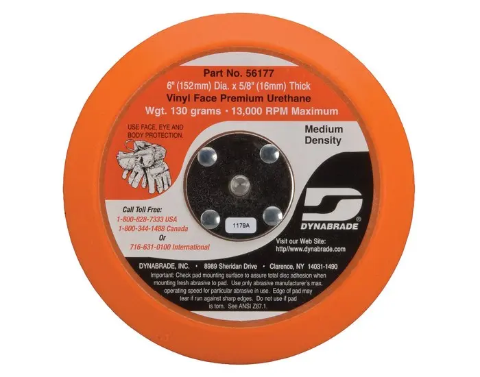 Dynabrade Sanding Disc Backing Pad - PSA Attachment - Medium Density - 6 Diameter - Vinyl Non-Vacuum 5/8 56177 Dynabrade Sanding Disc Backing Pad - PSA Attachment - Medium Density - 6 Diameter - Vinyl Non-Vacuum 5/8 56177