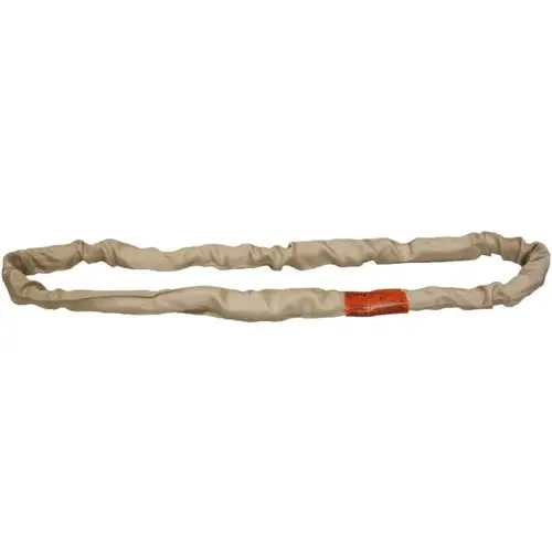 Round Sling: 1.88" Wide, 5 ft Long, 5.30 Ton Vertical, Polyester Tan Round Sling: 1.88" Wide, 5 ft Long, 5.30 Ton Vertical, Polyester Tan