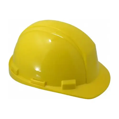 Yellow High Density Polyethylene Cap Style Hard Hat - 4-Point Strap Type - 4-Point Suspension - Ratchet Adjustment