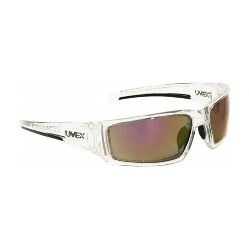 Universal Polycarbonate Safety Glasses Red Mirror Lens - Clear Frame - Straight