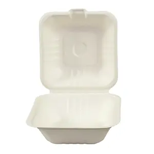 GALLIGREEN 30306 CONTAINER HINGED LID 6 INCH SUGARCANE