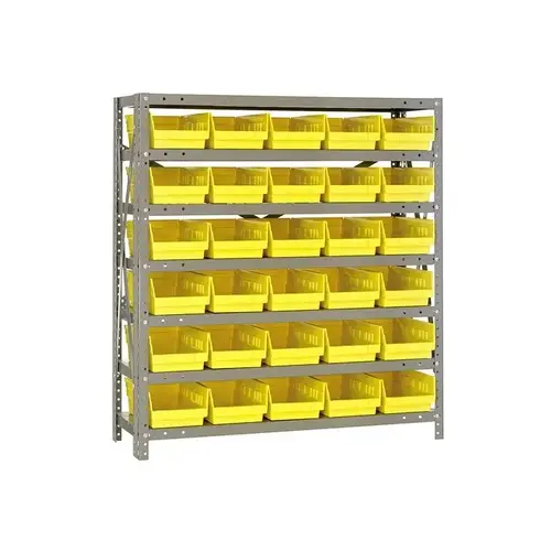 1839-104 400 lb Yellow Gray Steel Fixed Rack - 36" Overall Length - 39" Height - 30 Bins - Bins Included 1839-104 400 lb Yellow Gray Steel Fixed Rack - 36" Overall Length - 39" Height - 30 Bins - Bins Included