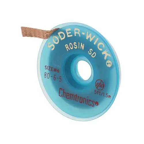 # Red Rosin Flux Core Desoldering Braid - 5 ft Length - 0.21" Diameter - Rosin Flux Core