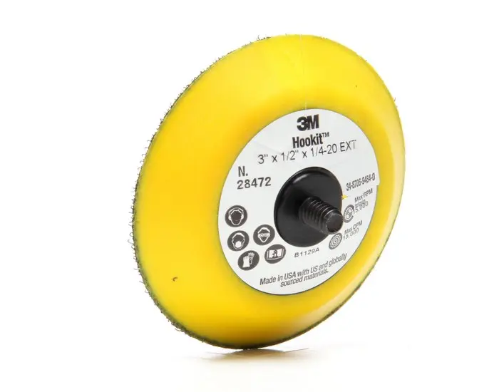 3M Regular Disc Pad 3 in Dia 1/4 in - 20 TPI Arbor Hook and Loop Attachment Yellow 28472