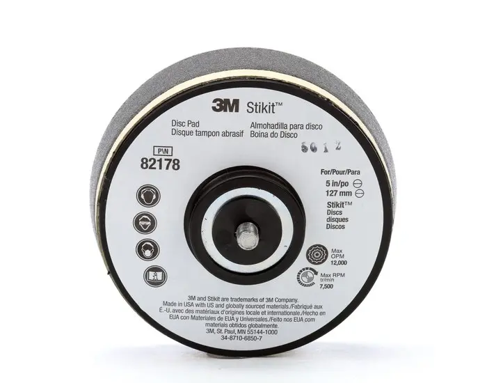 3M 821 Series Dust Control Regular Disc Pad 5 in Dia 5/8 in - 11 TPI Arbor PSA Attachment Black 82178