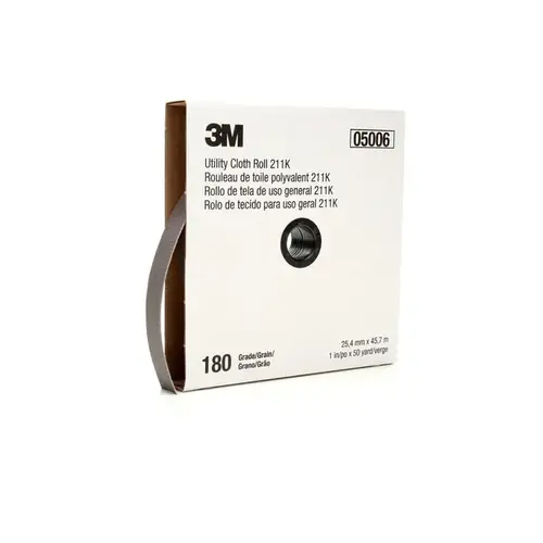 211K Series Utility Cloth Roll, 1 in W x 50 yd L, 180 Grit, Very Fine Grade, Aluminum Oxide Gray