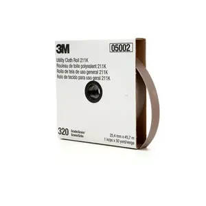 3M 05002 211K Series Utility Cloth Roll, 1 in W x 50 yd L, 320 Grit, Extra Fine Grade, Aluminum Oxide Gray