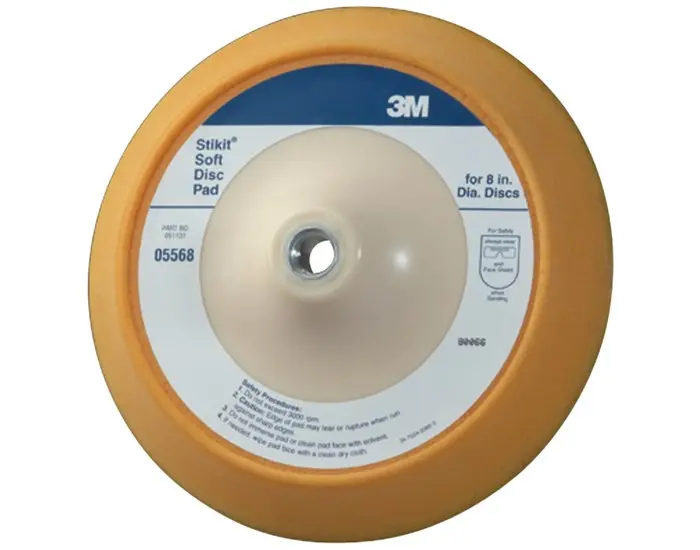 3M 45 deg Back-Up Pad 8 in Dia 5/8 in - 11 TPI Arbor PSA Attachment Yellow 05568