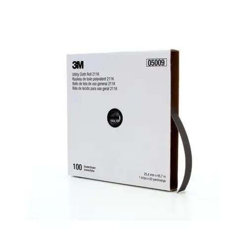 211K Series Utility Cloth Roll, 1 in W x 50 yd L, 100 Grit, Fine Grade, Aluminum Oxide Gray