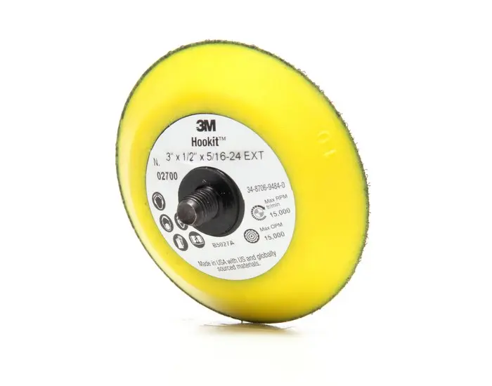 3M Regular Disc Pad 3 in Dia 5/16 in - 24 TPI Arbor Hook and Loop Attachment Yellow 55764