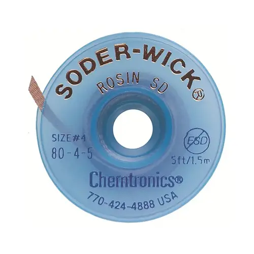 #4 Blue Rosin Flux Coating Desoldering Braid - 5 ft Length - 0.11" Diameter - Rosin Flux Core