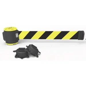 Banner Stakes MH5007 Magnetic-Mount Retractable Belt Barrier: Black & Yellow, 30 ft Belt Barrier Length