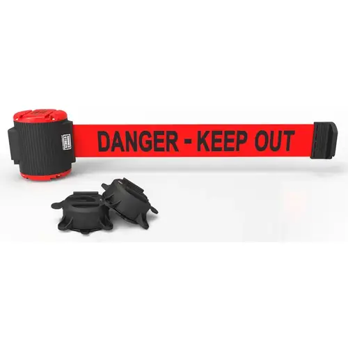 Magnetic-Mount Retractable Belt Barrier: Black & Red, 30 ft Belt Barrier Length Magnetic-Mount Retractable Belt Barrier: Black & Red, 30 ft Belt Barrier Length