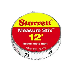Starrett SM412W 12 Ft. SAE Steel Self Adhesive Measuring Tape (Left-to-Right) White