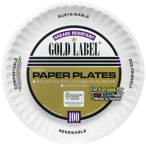 PAPER PLATE GOLD LABEL GREASE RESISTANT 9 INCH PAPER PLATE GOLD LABEL GREASE RESISTANT 9 INCH