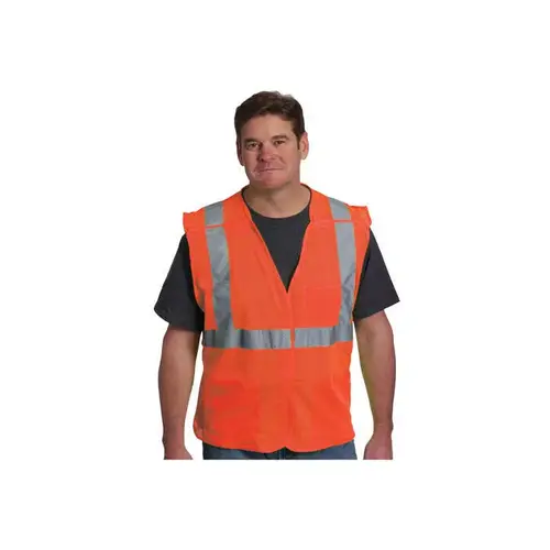 302-5PMVOR Orange 2XL Polyester Mesh High-Visibility Vest - 3 Pockets - Fits 54.3" Chest - 28" Length