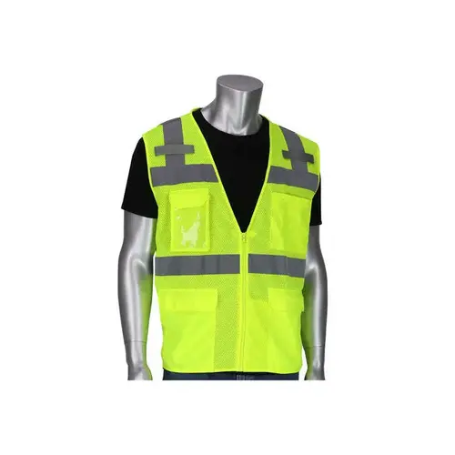 302-0750 Lime Yellow 3XL Polyester Mesh High-Visibility Vest - 5 Pockets - Fits 56.5" Chest - 29" Length