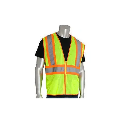 302-MVLY Lime Yellow 5XL Polyester Mesh High-Visibility Vest - 2 Pockets - Fits 61.4" Chest - 28" Length