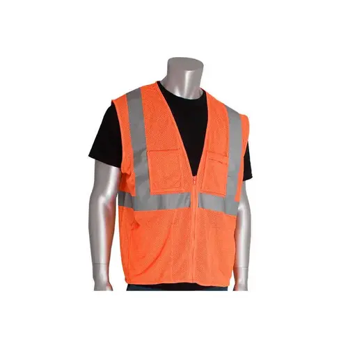 302-MVGZ4POR Orange 3XL Polyester Mesh High-Visibility Vest - 4 Pockets - Fits 56.7" Chest - 28" Length