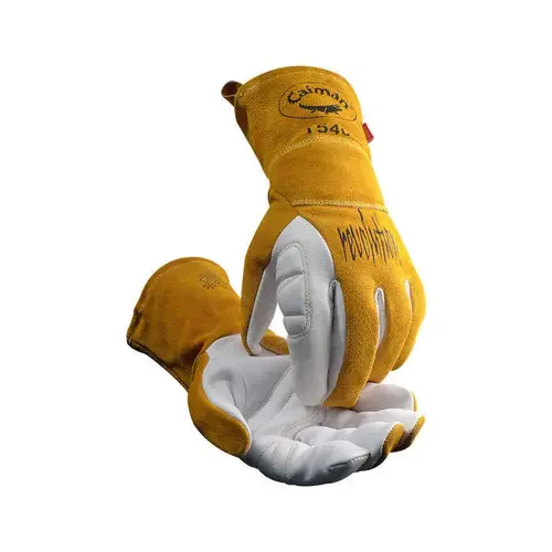 Welding Gloves: Size Medium, Uncoated, Grain Goatskin Leather & Split Cowhide Leather, Multi-Task Welding Application Gold Pair
