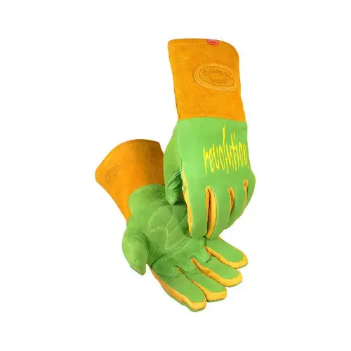 Welding Gloves: Size Large, Uncoated, Grain Deerskin Leather, Multi-Task Welding, TIG Welding Application Green Pair