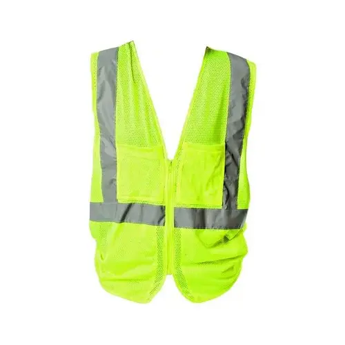 302-MVGZ4PLY Lime Yellow XL Polyester Mesh High-Visibility Vest - 4 Pockets - Fits 52" Chest - 28" Length