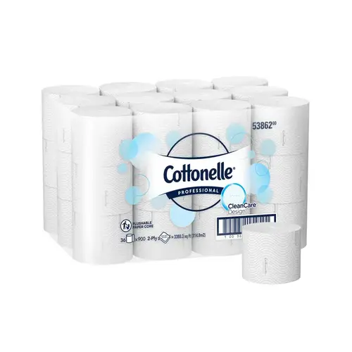 Paper Core High-Capacity Stanard Toilet Paper, CleanCare Design, 2-Ply, White, , 900 Sheets/Roll - pack of 36 Paper Core High-Capacity Stanard Toilet Paper, CleanCare Design, 2-Ply, White, , 900 Sheets/Roll - pack of 36