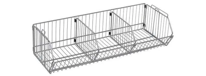 QUANTUM STORAGE SYSTEMS 110 lb Chrome Wire Hanging / Stacking Wire Stacking Basket - 36 Length - 20 Width - 9 Height - Adjustable Compartmen 2036BC