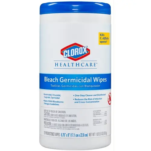 Bleach Germicidal Wipes, 70/Canister, Unscented