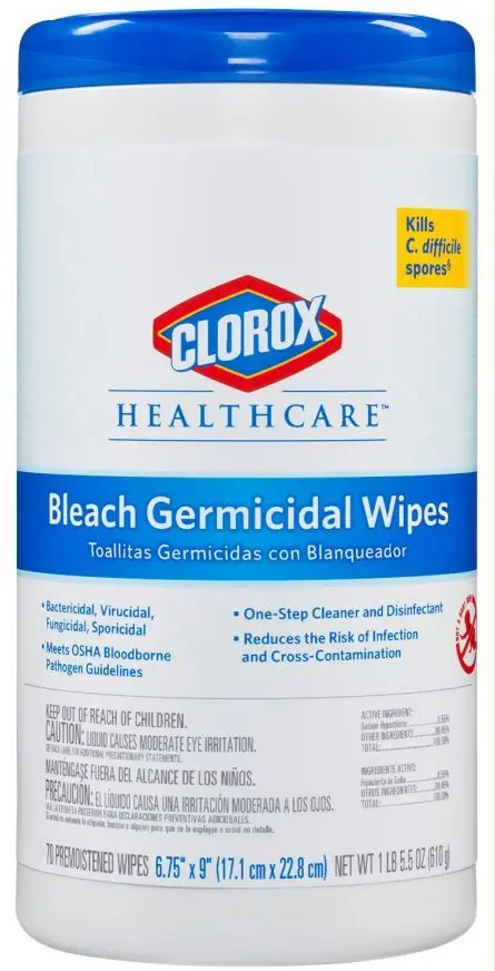 CLOROX Bleach Germicidal Wipes 70/Canister Unscented 35309
