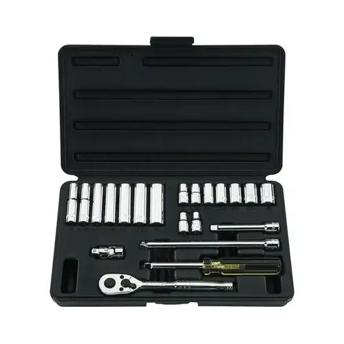 Deep Standard Socket Set: 21 Pc, 1/4" Drive, 3/16 to 1/2" Socket