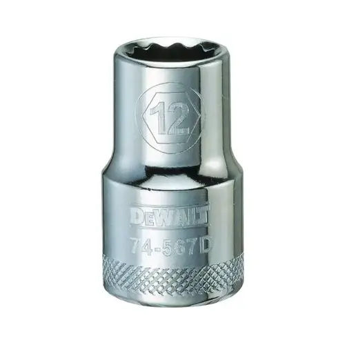 Drive Socket, 12 mm Socket, 1/2 in Drive, 12-Point, Vanadium Steel, Polished Chrome