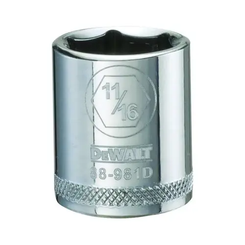Hand Socket, 11/16 in Socket, 3/8 in Drive, 6-Point, Vanadium Steel, Polished Chrome