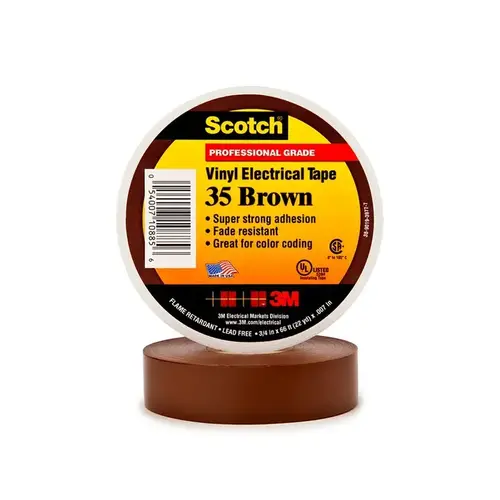 35 Series Premium Grade Color Coding Electrical Tape, 66 ft x 3/4 in, 7 mil THK, Brown 35 Series Premium Grade Color Coding Electrical Tape, 66 ft x 3/4 in, 7 mil THK, Brown
