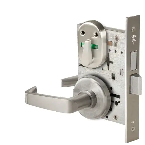 Grade 1 Privacy Mortise Lock, Double Visual Indicator, 15 Lever, H Rose, Non-Keyed, Satin Nickel Finish, Field Reversible Satin Nickel Grade 1 Privacy Mortise Lock, Double Visual Indicator, 15 Lever, H Rose, Non-Keyed, Satin Nickel Finish, Field Reversible Satin Nickel