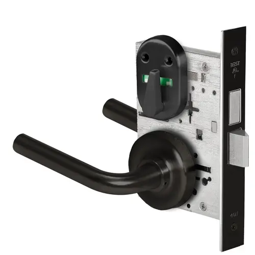 Grade 1 Privacy Mortise Lock, Double Visual Indicator, 12 Lever, R Rose, Non-Keyed, Matte Black Finish, Field Reversible Matte Black Grade 1 Privacy Mortise Lock, Double Visual Indicator, 12 Lever, R Rose, Non-Keyed, Matte Black Finish, Field Reversible Matte Black