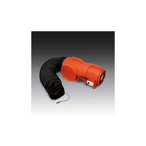 Axial AC Explosion-Proof (EX) Plastic Blower, 1/3 hp, 115 V, 8 in Blower w/Canister and 25 ft Ducting Orange