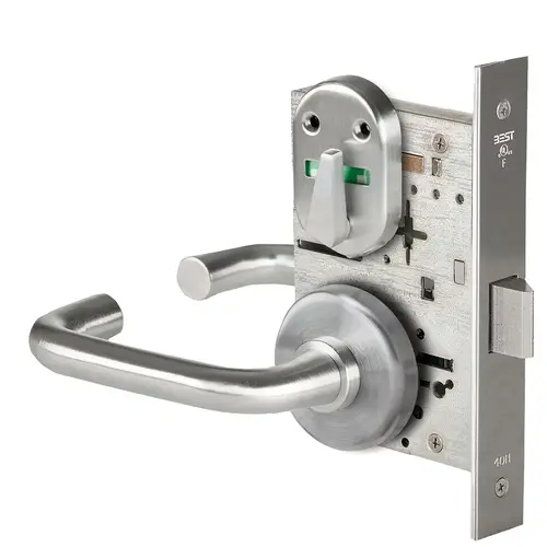 Grade 1 Privacy Mortise Lock, Double Visual Indicator, 3 Lever, H Rose, Non-Keyed, Satin Stainless Steel Finish, Field Reversible Satin Stainless Steel Grade 1 Privacy Mortise Lock, Double Visual Indicator, 3 Lever, H Rose, Non-Keyed, Satin Stainless Steel Finish, Field Reversible Satin Stainless Steel
