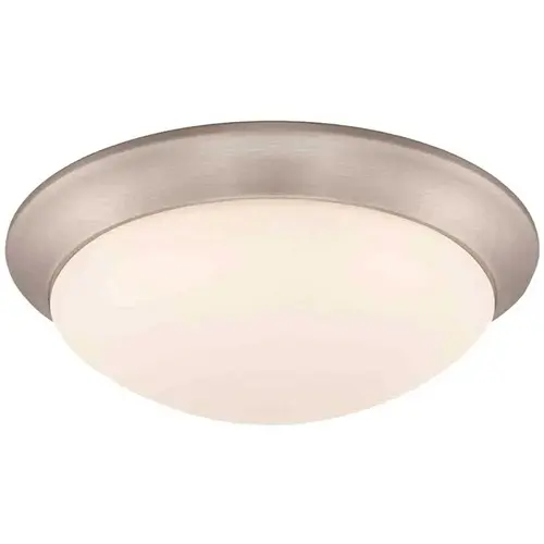 11 in. 120-Watt Equivalent Brushed Nickel Integrated LED Flush Mount with Frosted White Glass Shade Color/Finish Family