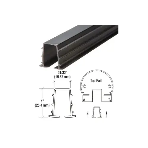 Black Top Rail Glazing Vinyl for 1/4" Monolithic and 5/16" Thick Laminated Glass - 10'
