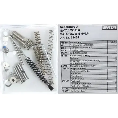 71464 Repair Kit, Use With: SATA MC-B, MC-93 HVLP Spray Gun Repair Kit 71464 Repair Kit, Use With: SATA MC-B, MC-93 HVLP Spray Gun Repair Kit