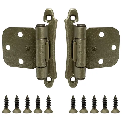 Self-Closing Variable Overlay Flush Cabinet Door Hinge Burnished Brass Pair