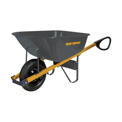Wheelbarrow, 6 cu-ft Volume, Steel, 1-Wheel, Tube Wheel, Control Grip Handle Gray Wheelbarrow, 6 cu-ft Volume, Steel, 1-Wheel, Tube Wheel, Control Grip Handle Gray