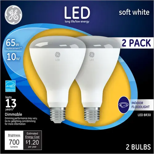 LED Floodlight Bulb BR30 E26 (Medium) Soft White 65 Watt Equivalence Frosted Pair