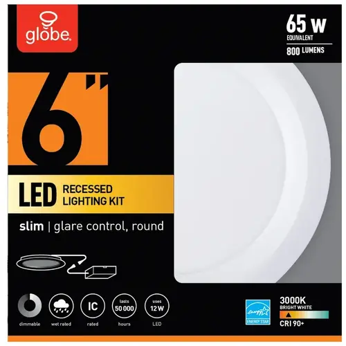 Recessed Lighting Kit Ultra Slim Energy Star Frost White 6" W Metal LED 12 W Frost Recessed Lighting Kit Ultra Slim Energy Star Frost White 6" W Metal LED 12 W Frost