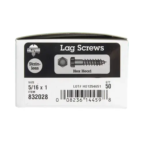 Lag Screw 5/16" X 1" L Hex Stainless Steel Lag Screw 5/16" X 1" L Hex Stainless Steel